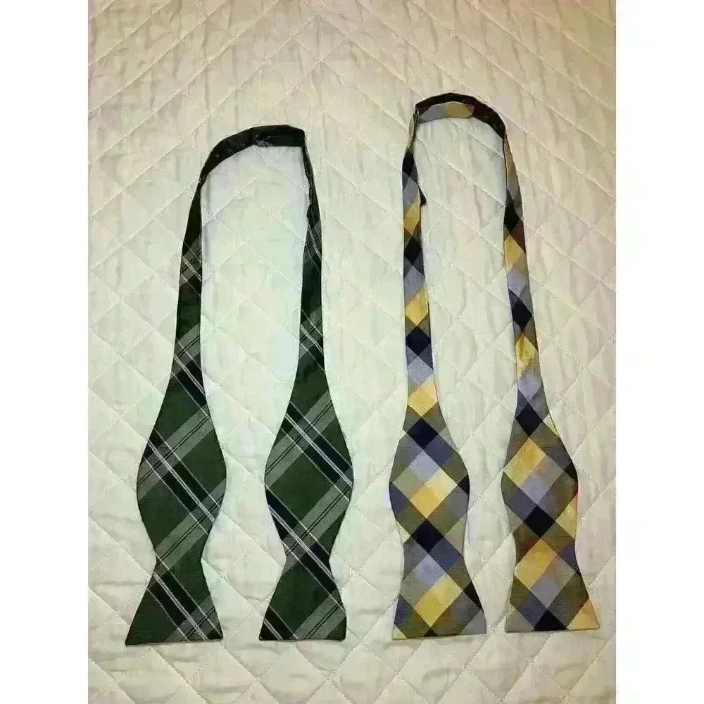 Lauren Ralph Lauren Tommy Hilfiger Mens Silk Bow Tie Bundle‎ Plaid Check 2pc